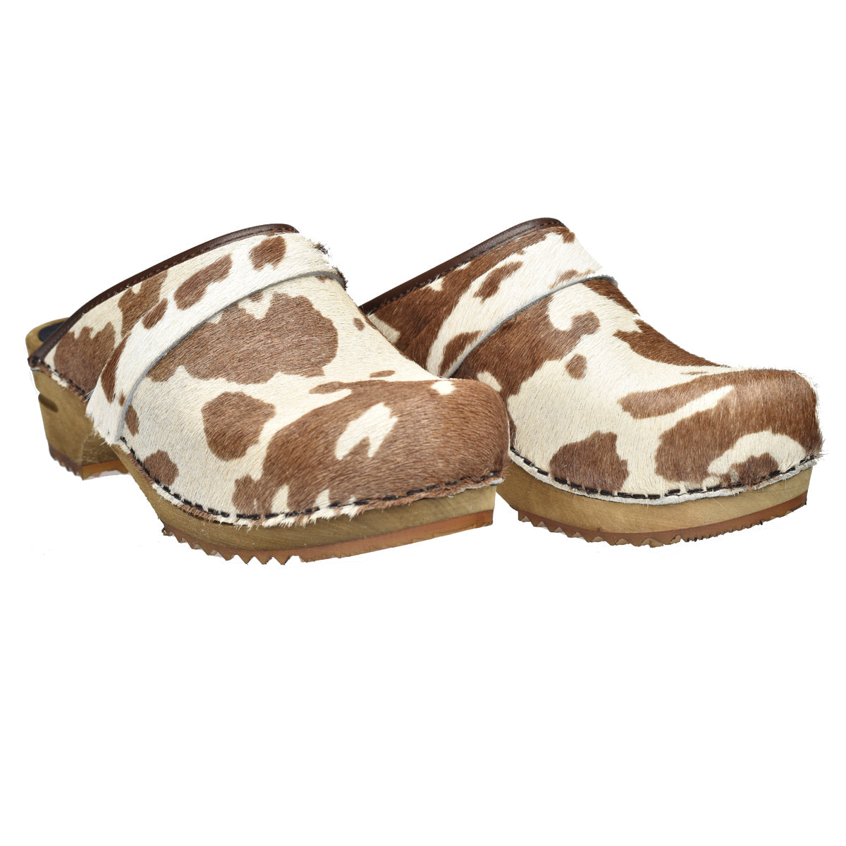 Caroline Women's Wood Clog in Brown White | Sanita