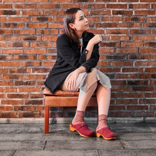 Hedi Women's Wood Clog in Deep Red | Sanita