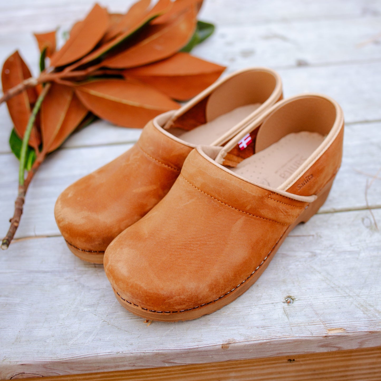 Pro. Oiled Leather Women's Clog in Cognac | Sanita