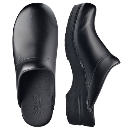 Sonja Women's PU Coated Black Leather & Open-Back Clog | Sanita