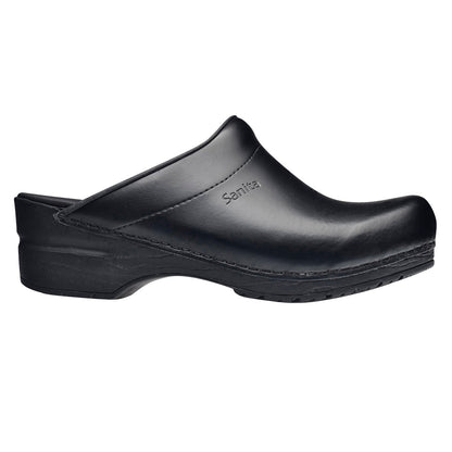 Sonja Women's PU Coated Black Leather & Open-Back Clog | Sanita