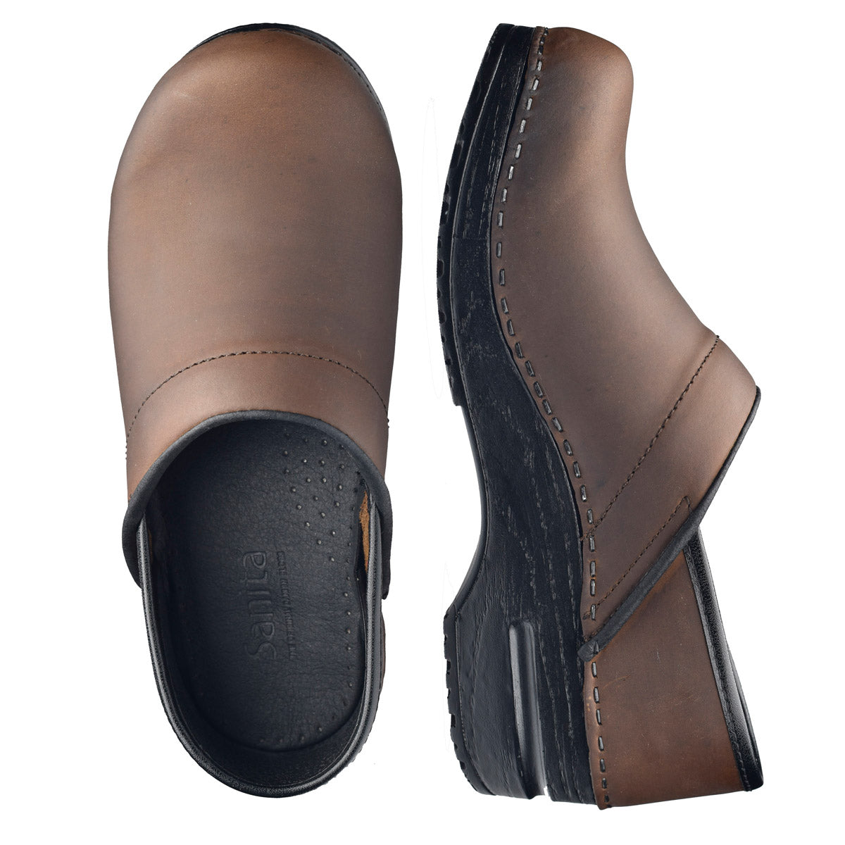 Pro. Oiled Leather Men's Clog in Antique Brown | Sanita
