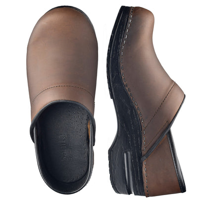 Pro. Oiled Leather Men's Clog in Antique Brown | Sanita
