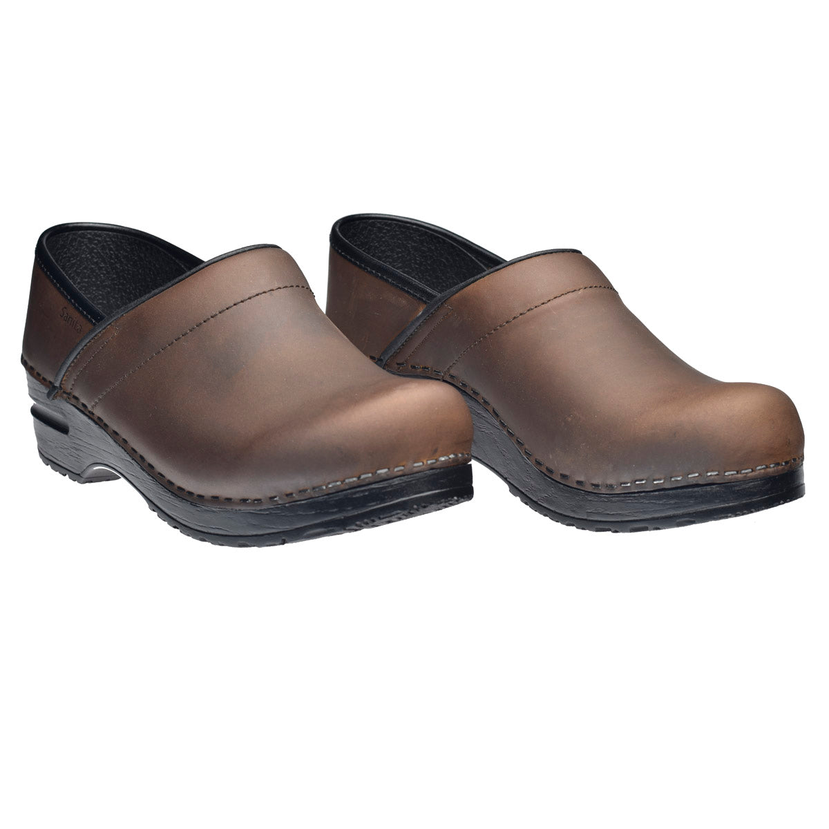 Pro. Oiled Leather Men's Clog in Antique Brown | Sanita