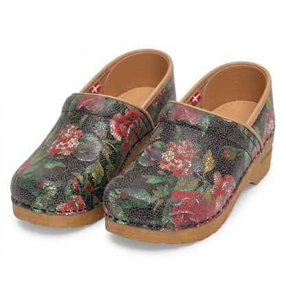 Plume Women's Floral Motif Printed Leather & Closed-Back Clog | Sanita