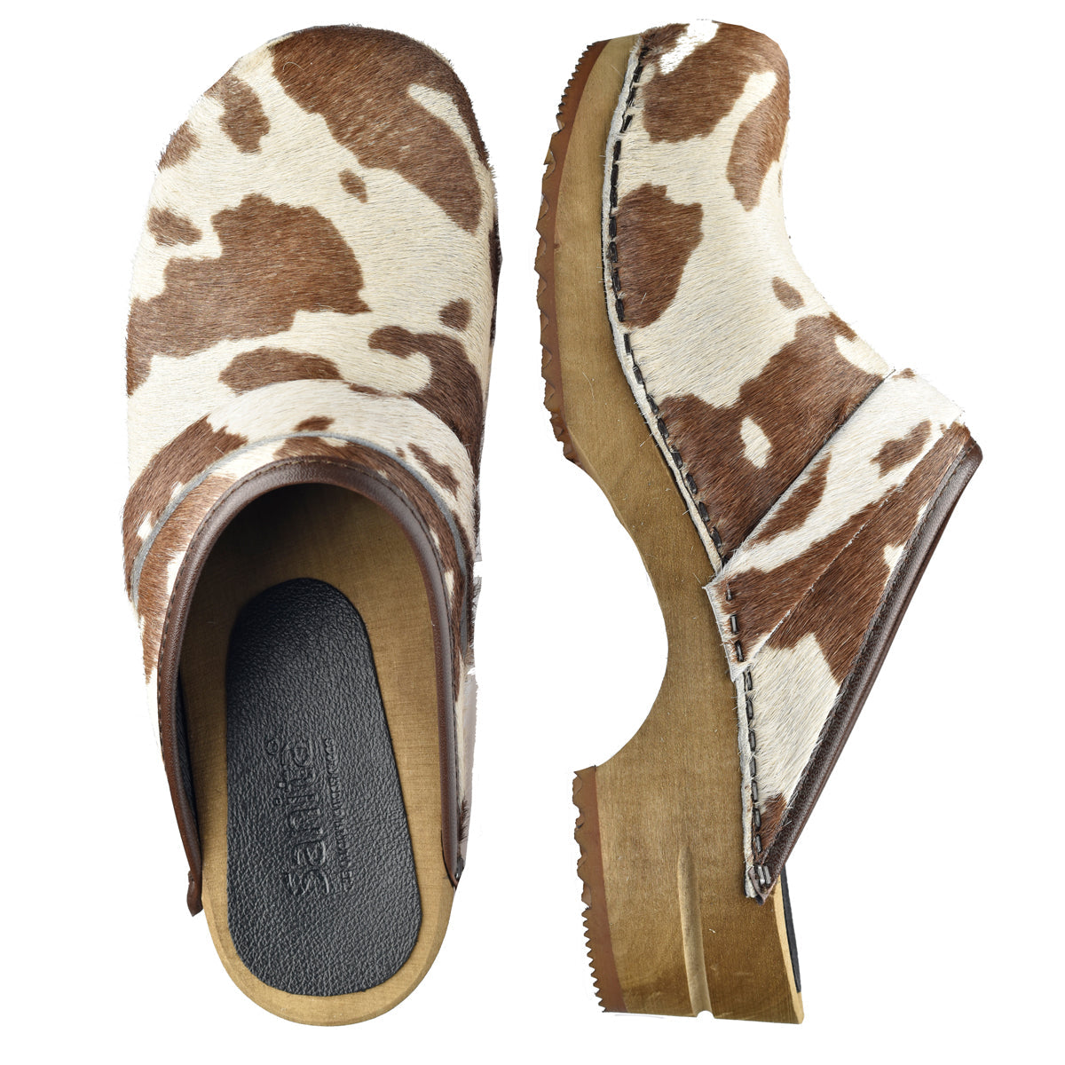 Caroline Women's Wood Clog in Brown White | Sanita