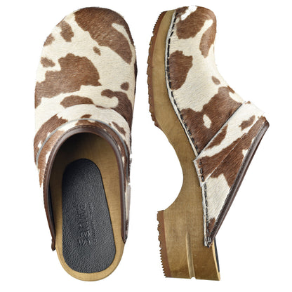 Caroline Women's Wood Clog in Brown White | Sanita