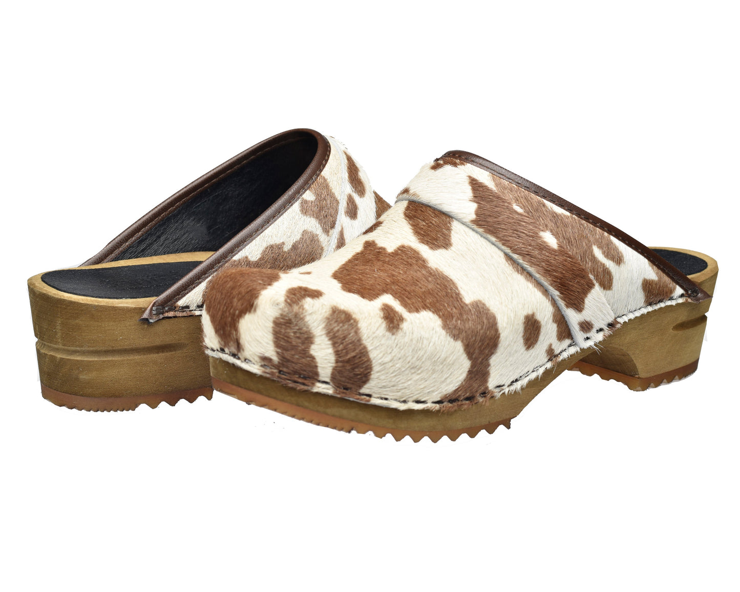 Caroline Women's Wood Clog in Brown White | Sanita