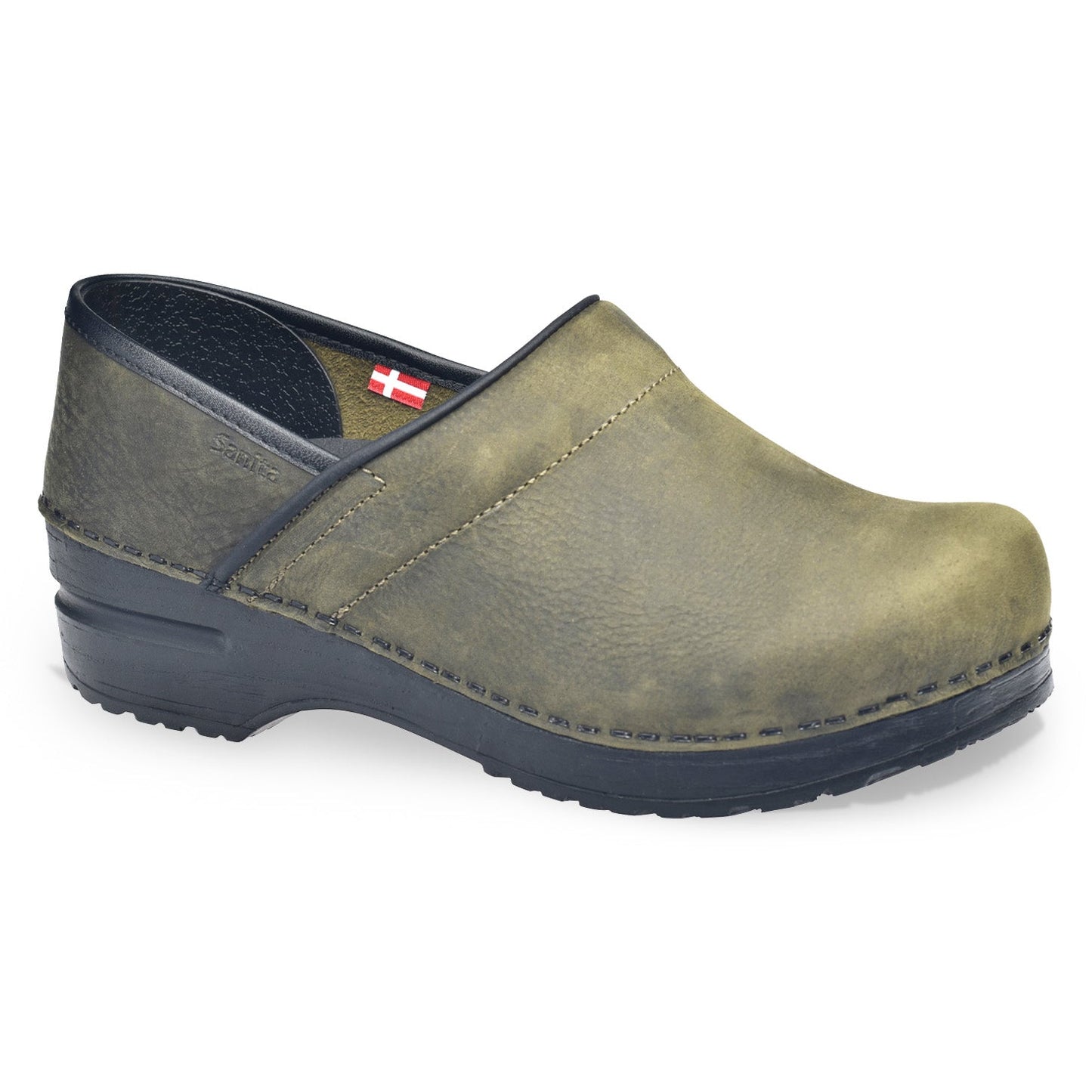Pro. Oiled Leather Women's Clog in Olive | Sanita