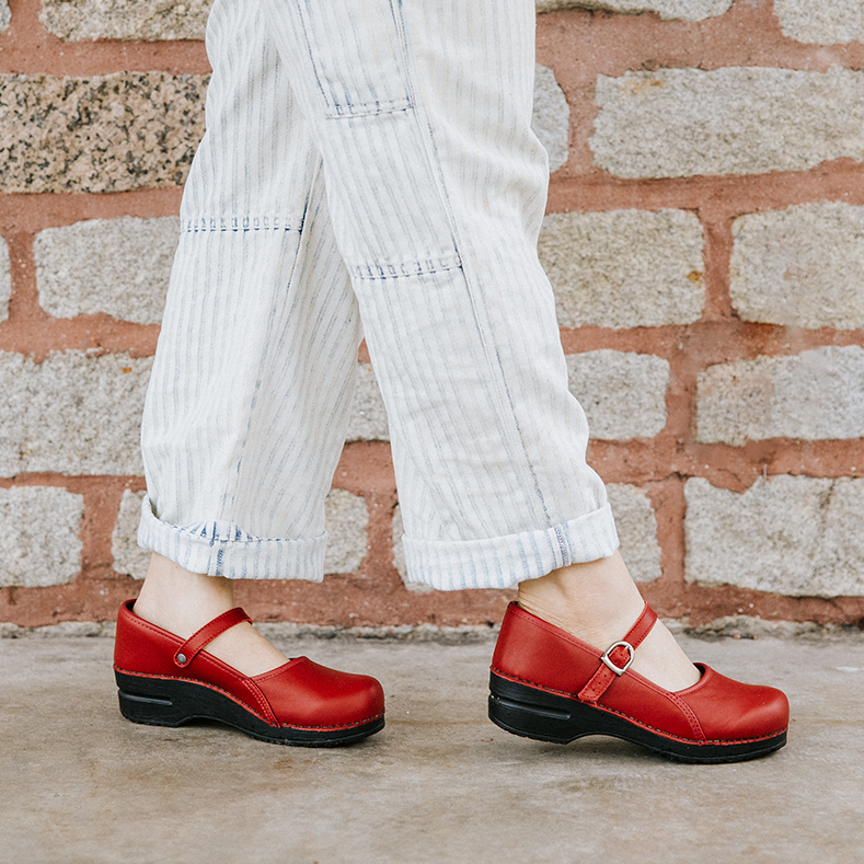 Clare Women's Mary Jane Clog in Red | Sanita