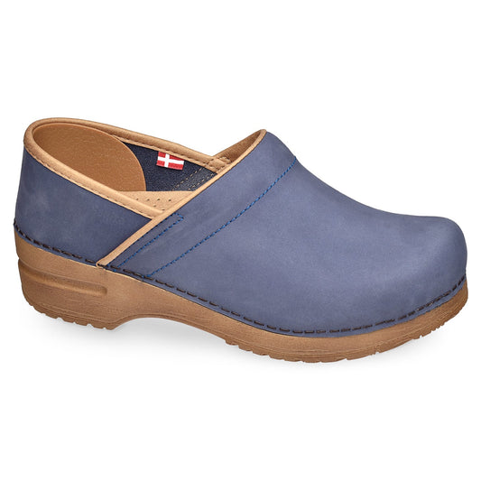 Pro. Oiled Leather Women's Clog in Dove Blue | Sanita