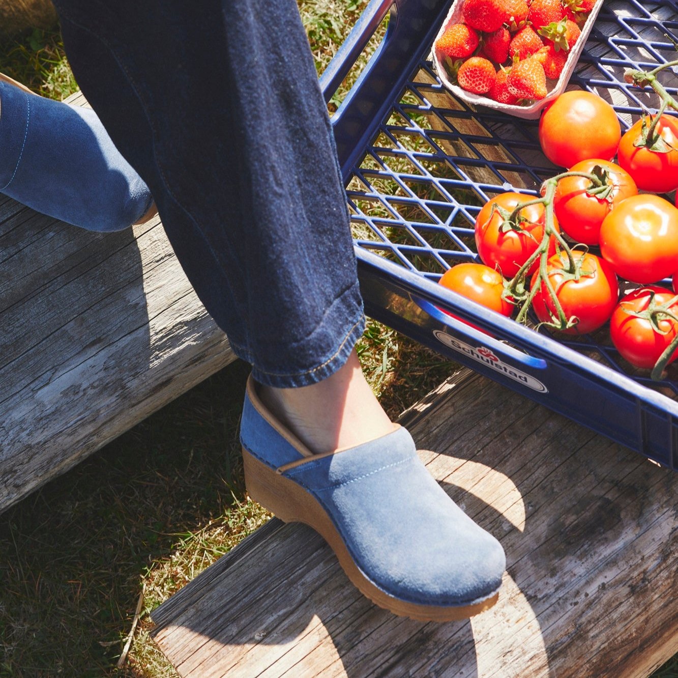 Pro. Oiled Leather Women's Clog in Dove Blue | Sanita