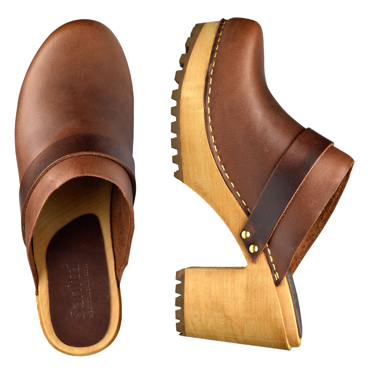 Peleni Women's Wood Clog in Brown | Sanita