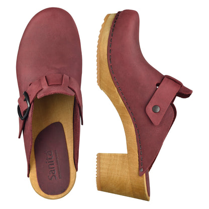 Malulo Women's Wood Mule in Deep Red | Sanita
