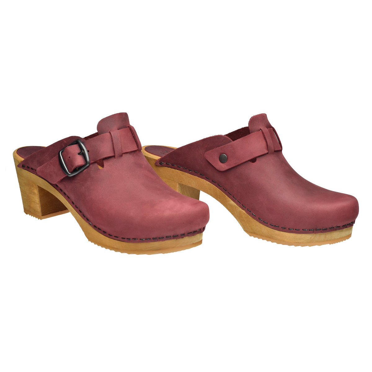 Malulo Women's Wood Mule in Deep Red | Sanita
