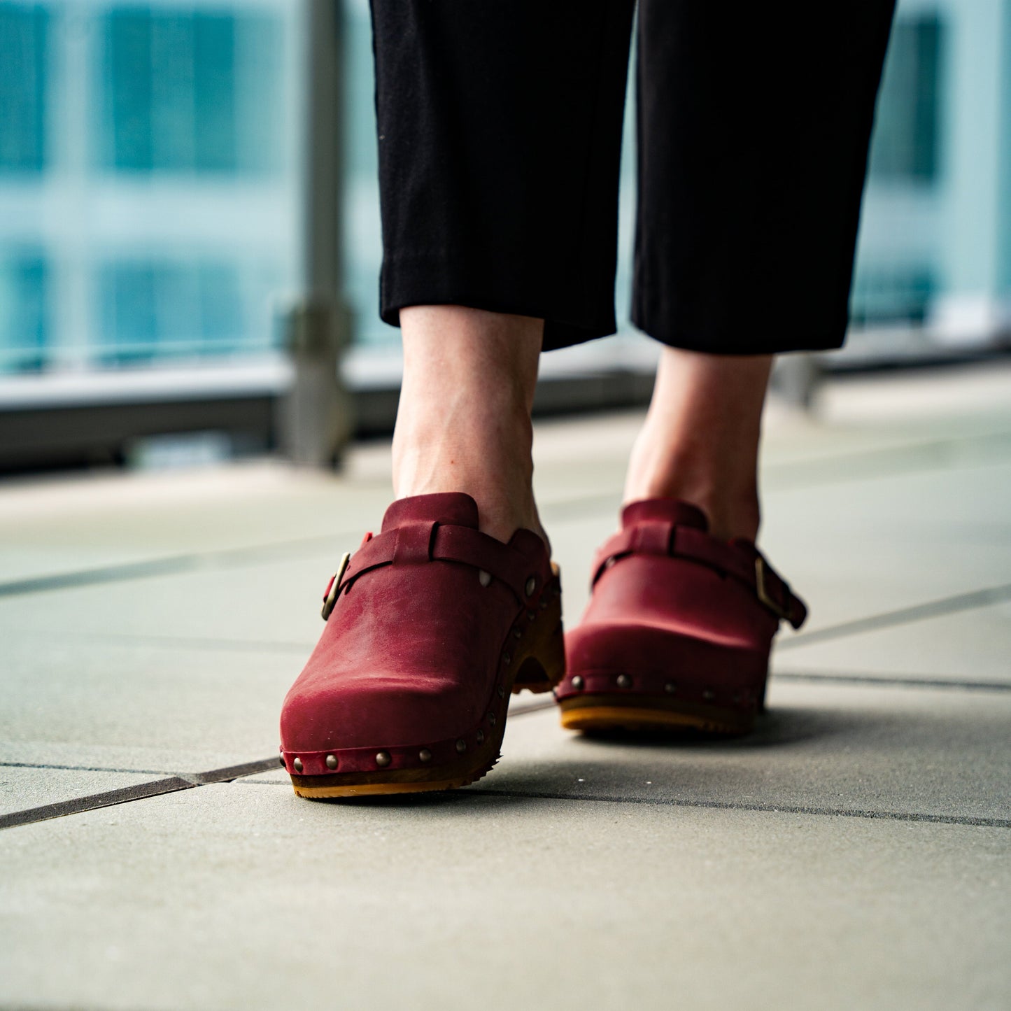 Kristel Women's Wood Clog in Deep Red | Sanita