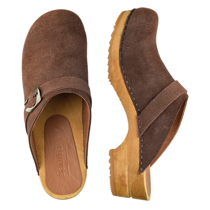 Hedi Women's Wood Clog in Antique Brown | Sanita
